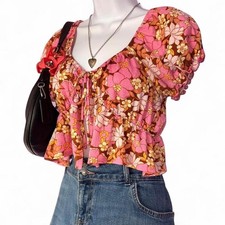 Boho Floral Puff Sleeve Crop Top picture