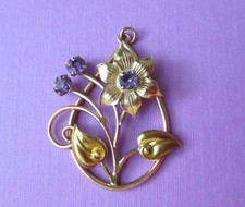 Vintage 10K Floral Lavalier Pendant 10KT Flower Pendant Purple Stones picture