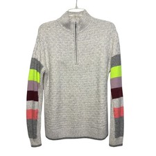 Cabi Downhill XSQuarter Zip Sweater Grey Textured Knit Multi Color Stripe picture