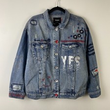 Desigual Chaq Yes Embroidered Jean Jacket Blue Womens Large 100% cotton picture