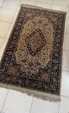 Vintage Hand Knotted Oriental Rug 3x5 Wool Medallion Cream Navy Blue 90x1 picture