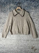 The Great Sweater Womens 1 Beige Alpaca Chunky Knit Scallop Collar Pullover picture