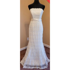 Galina by David’s Bridal Strapless Beaded Lace Trumpet Wedding Dress White 6 picture