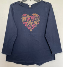 CJ Banks Size 2X Navy Knit top, front fall leaves heart design, long sleeves NWT picture