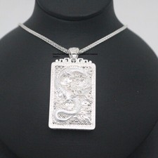 Pure S999 Fine Silver 999 Men Women Square Dragon Pendant 42*22mm 13-15g picture