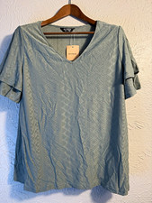 NWT BLOOMCHIC Women’s US 14-16 Green Eyelet Knit V-Neck Flutter Sleeve Top picture