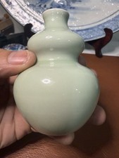 Antique Late Qing Chinese Celadon Glazed Double Gourd Porcelain Vase 19th C picture