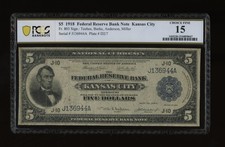 DBR 1918 $5 FRBN Kansas City Fr. 803 PCGS-B 15 Serial J136944A picture