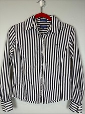 Façonnable Black White Vertical Stripes 100% Cotton Classic Button-Down Shirt picture