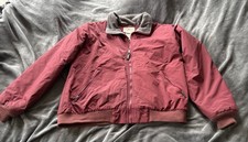 Vintage LL Bean Mens Bomber Jacket Medium Burgundy Fleece Lined Full Zip picture