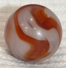 Vintage Christensen Agate Orange Amber Red Opaque Swirl Glass Marble 0.66” picture