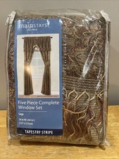 Mainstays Home Tapestry Stripe Five Piece Window Set Tan Red Sage 54x84
