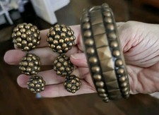 Vintage Signed CARA BRASS BALLS Earrings & Bracelet SET CLIP ON Large Runway picture