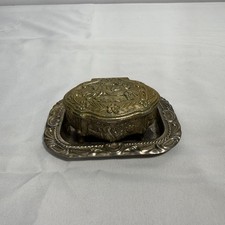 Beautifully Detailed VTG Ornate Jewelry Box&Tray, Red Velvet Lined, Japan picture