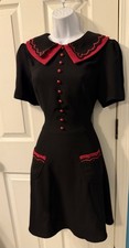 Hell Bunny Black Red Western Goth Rockabilly Mini Collared Dress Medium Pinup picture