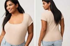 NWT Torrid Plus Sz 3 Nude Fitted Super Soft Rib Square Neck Top Stretchy 3x picture