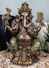 Hindu Lord Ganesha Sitting On Throne Statue Elephant God Hoysala Empire Ganapati picture