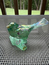 Fenton Glass Green Iridescent Bird Of Happiness On Branch picture