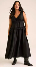 Torrid FESTI Womens Black V-Neck Lace Trim Solid Maxi Dress Plus 1X picture