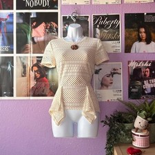 BCBGMAXAZRIA Cream Crochet Lace Peplum Top Small picture
