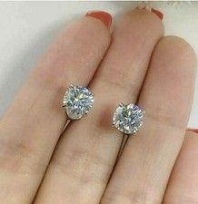 5.00 Ct Brilliant Round Cut Lab Created VVS1/D Stud Earrings 14K White Gold 8mm picture