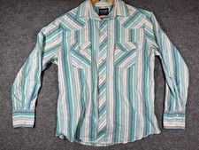 Vintage Wrangler Western Shirt Mens Large Multi Striped Cowboy Pearl Snap Button picture