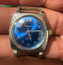 Caravelle Vintage 1950s Manual Wind 7J Blue Dial Square SS Watch no band  picture