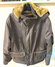 Hemp HoodLamb Men's Dark Gray/Brown  Hooded Lined Short Jacket Zip/Snap, Size M picture