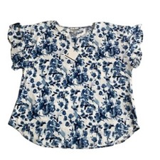 Jules & Leopold Blue White Floral Flutter Sleeve Top 2X NWT RO52770C picture