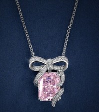 Emerald Cut Simulated Pink Sapphire Women's Fancy Pendant 18