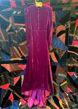 Antique 1930s Fuchsia Art Deco Silk Velvet Gown with Train picture