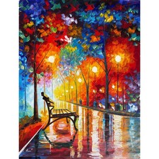 Afremov Style Cityscape Oil Painting, Palette Knife Art, Vibrant Park Scene picture