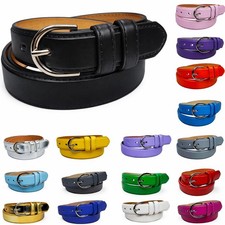 Women's Leather Casual Dress Plain Solid Colors Belt Silver Buckle Ladies New picture