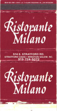 Ristorante Milano Winston Salem NC Vintage Matchbook Cover 1970s-80s picture