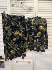 Vintage Clio PL Made In USA Navy Tropical Print 2 Pc Women’s Skirt Set Rayon  picture