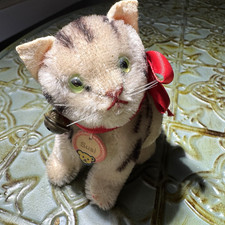 RARE Mini Steiff 1950's Susi Tabby  Cat. Original,Tag, Ribbon, Bell Excellent picture