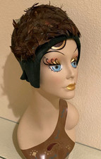 Antique Green & Brown Feather Cloche Hat Solid with Feather Accents, One Size picture