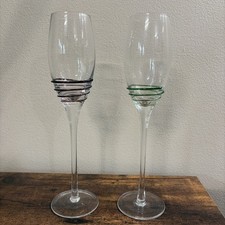 2 PIER Threaded Swirl Overlay Multicolor Handblown White Wine Glasses picture