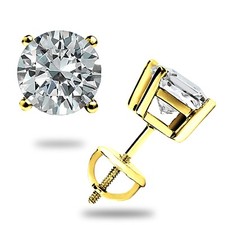3.0 Ct Round GRA Moissanite Earrings 14K Yellow Gold Studs Screw Back Gift Ready picture