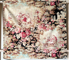 Antique 19th C French Fabric Pink Roses Romantic Flowers Dancing Farmhouse picture