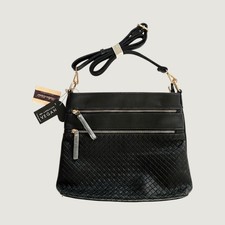 Mellow World Black Vegan Leather Crossbody Bag Woven Texture Gold Hardware NWT picture