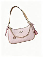 NWT Coach Teri Shoulder Bag Signature Canvas Gold Powder Pink CEA20 US Seller picture