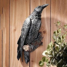 Artificial Raven Resin Statue Bird Crow Sculpture Outdoor Halloween Garden Decor picture