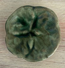 Antique Majolica Butter Pat. Scalloped Edge with Deep Green Star Shape. picture