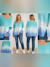 splendid women’s ombre thermal pullover turquoise blue waffle knit size m picture