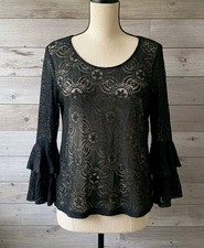 Vtg Women's Lace Blouse Bell Sleeves Victorian Whimsigoth Perseption Concept MED picture