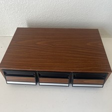 Vintage 1980s Faux Woodgrain 3 Drawer Cassette Tape Storage Case picture