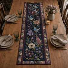 Quilted Bluebird Floral Table Runner, Purple Botanical Decor picture