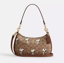 COACH x PEANUTS Teri CBJ88 Shoulder Bag Tan Brown Snoopy Print Signature Canvas picture