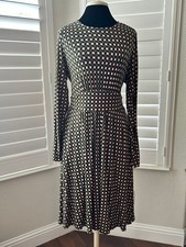 Boden Long Sleeve Jersey Dress Olive Navy  Geometric Print Abigail Style SIZE 12 picture